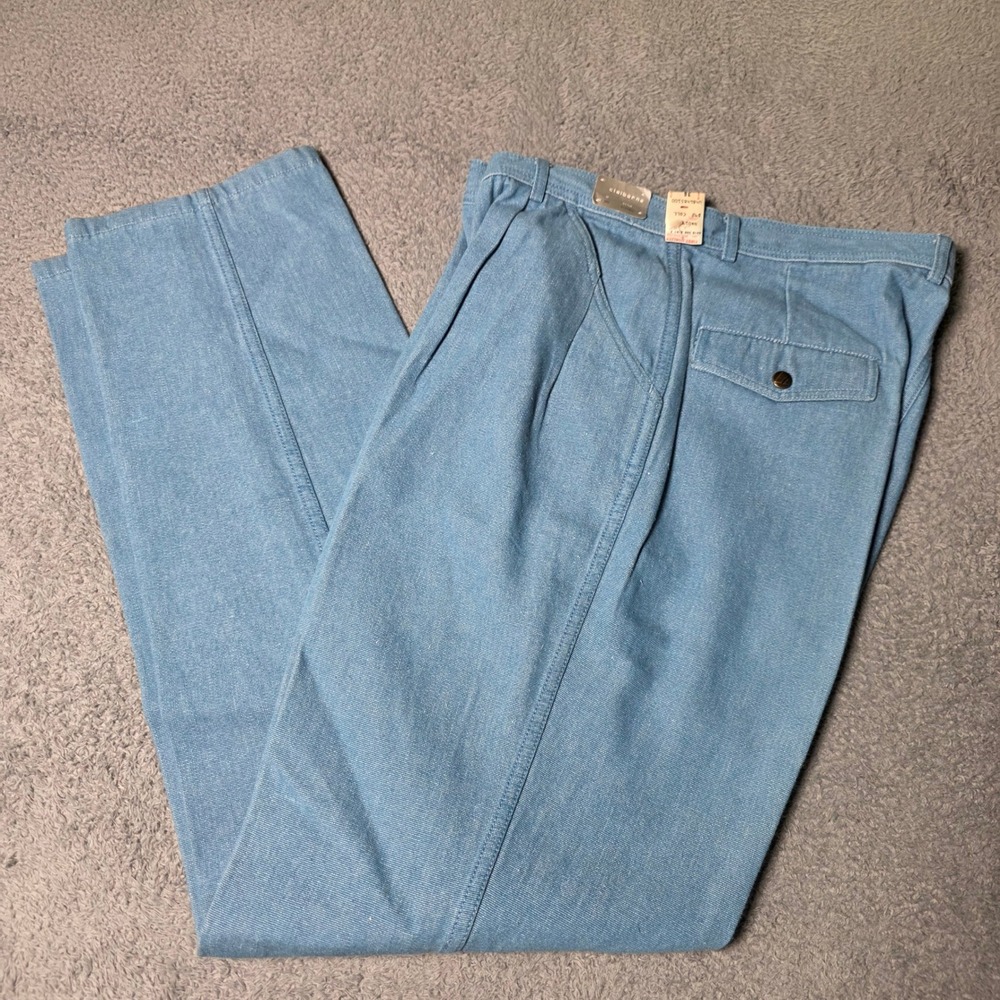 Claiborne Mens 35x35 Pleated Trousers Light Blue Vintage Cotton Straight Leg